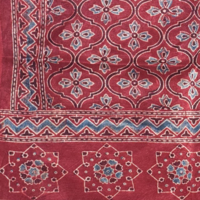 Ajrakh Mashru Silk Natural Dye Hand Block Print Stole   - 2.1 Mtr Length    -  SKU : ID19101T