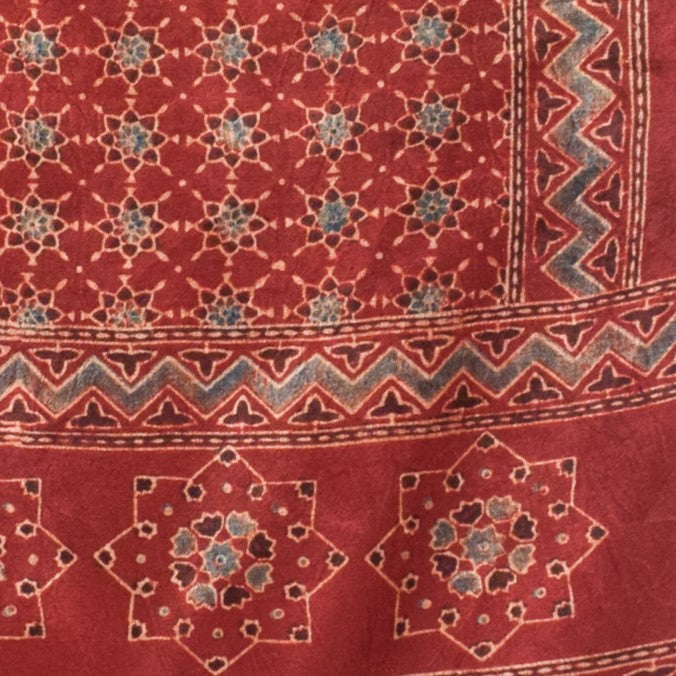 Ajrakh Mashru Silk Natural Dye Hand Block Print Stole   - 2.1 Mtr Length    -  SKU : ID1910AA
