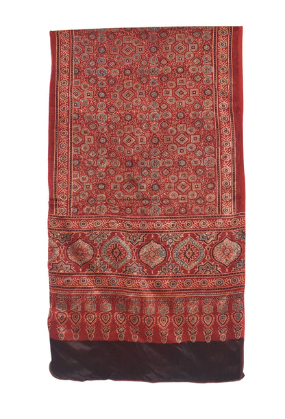 Ajrakh Mashru Silk Natural Dye Hand Block Print Stole   - 2.1 Mtr Length    -  SKU : ID1910BC