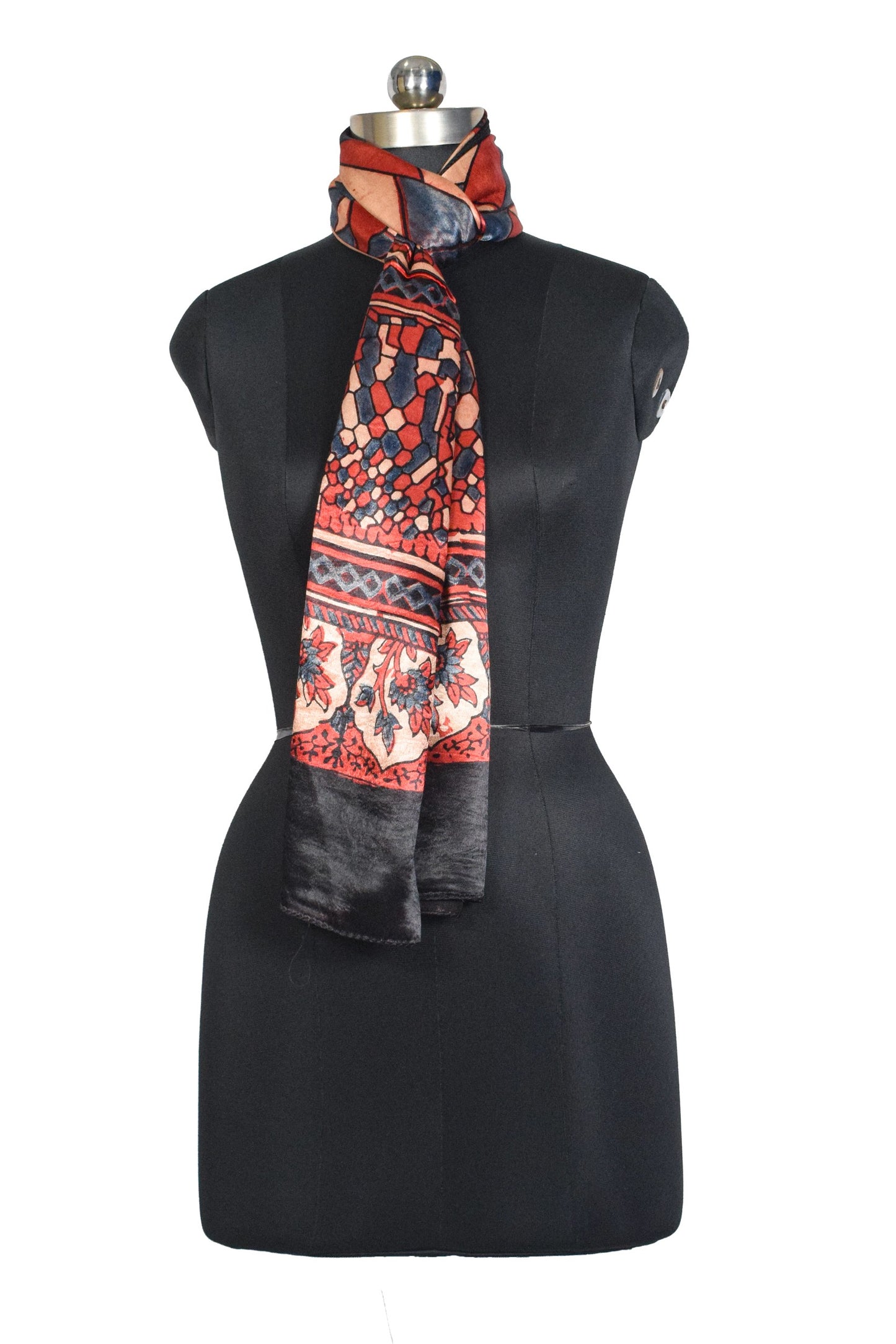 Ajrakh Mashru Silk Natural Dye Hand Block Print Stole  - 2 Mtr Length    -  SKU : JH02C02E