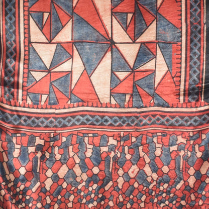 Ajrakh Mashru Silk Natural Dye Hand Block Print Stole  - 2 Mtr Length    -  SKU : JH02C02E