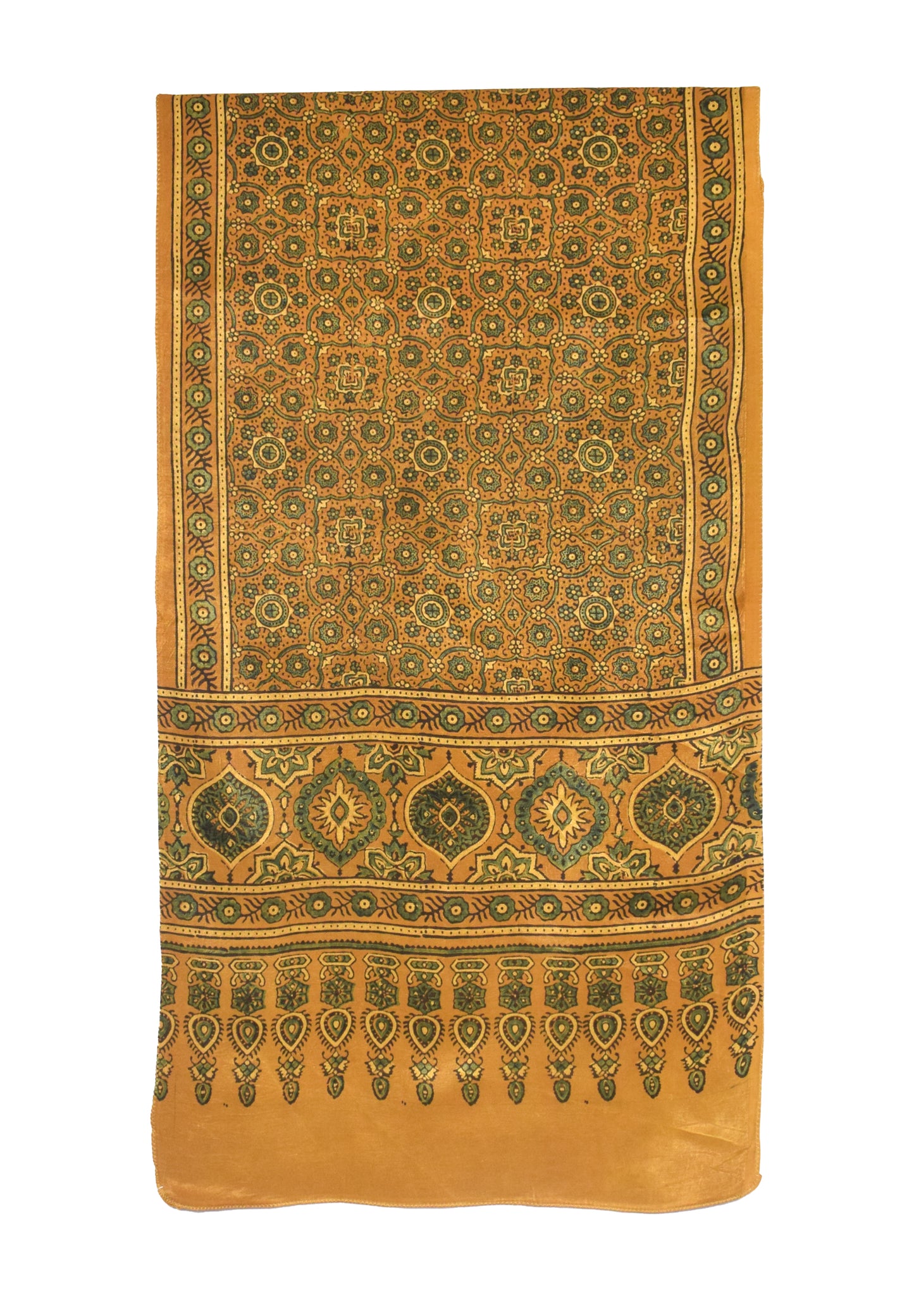 Ajrakh Mashru Silk Natural Dye Hand Block Print Stole   - 2.1 Mtr Length    -  SKU : ID19101B