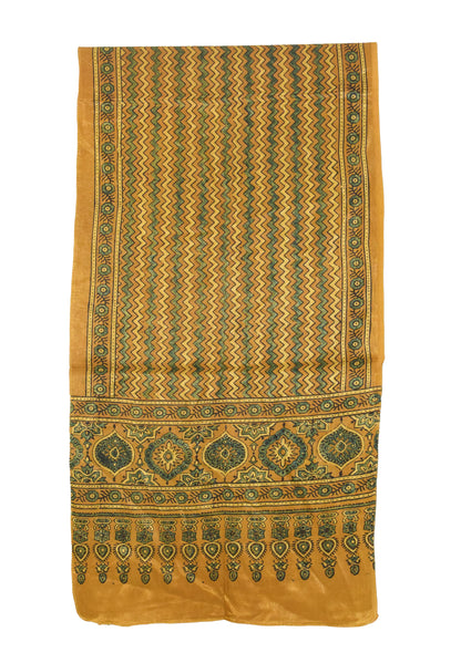 Ajrakh Mashru Silk Natural Dye Hand Block Print Stole   - 2.1 Mtr Length    -  SKU : ID19101W