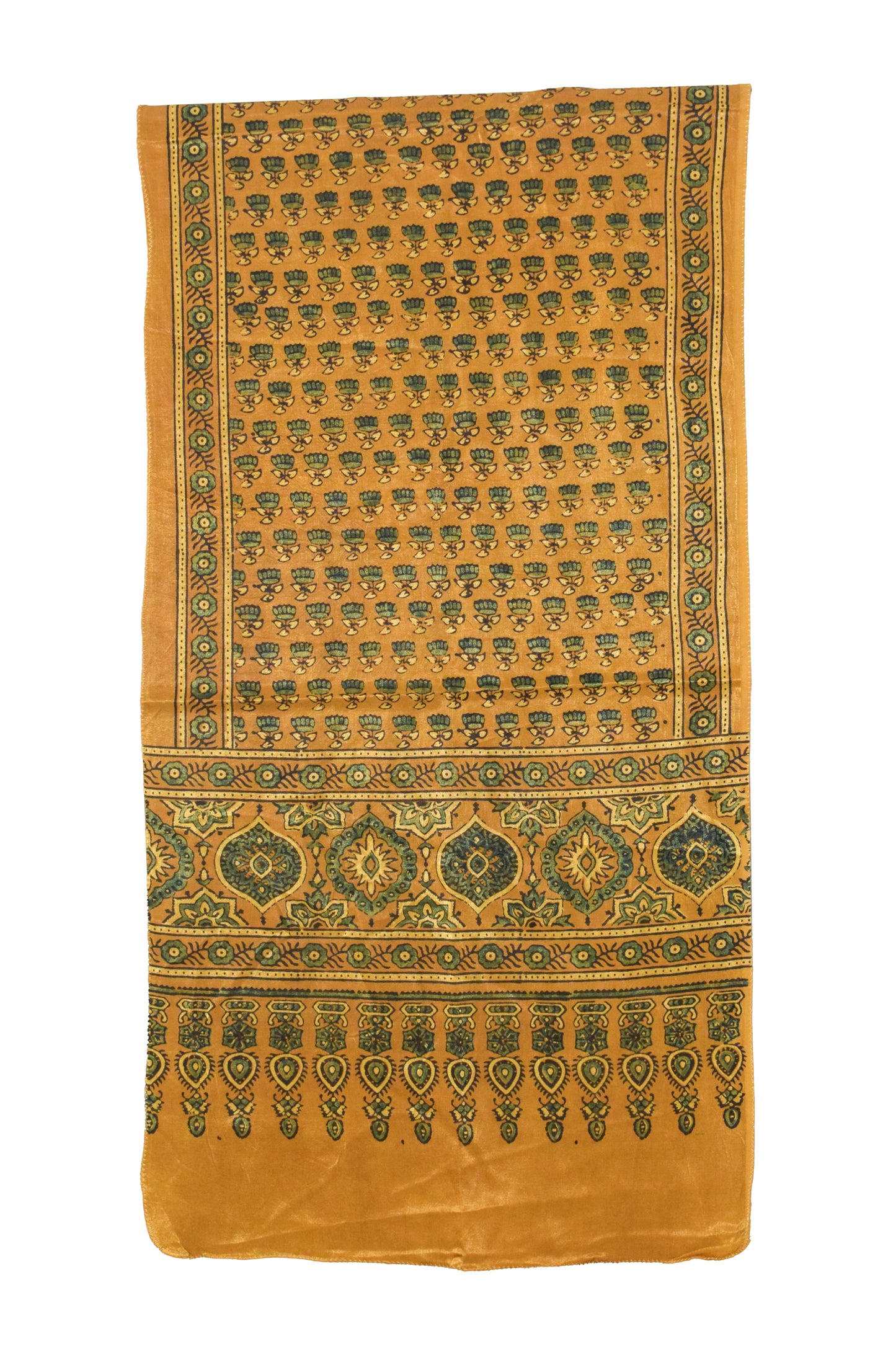 Ajrakh Mashru Silk Natural Dye Hand Block Print Stole   - 2.1 Mtr Length    -  SKU : ID1910AK