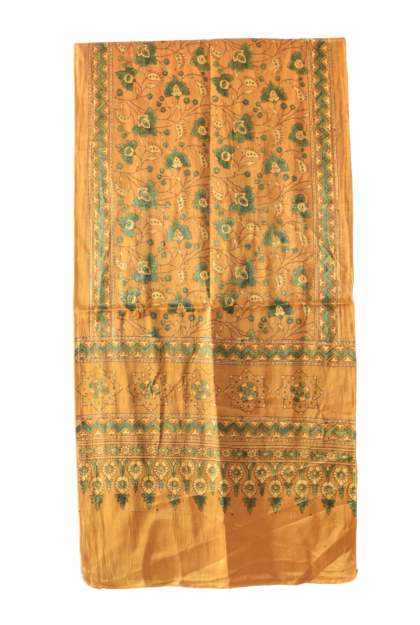 Ajrakh Mashru Silk Natural Dye Hand Block Print Stole   - 2.1 Mtr Length    -  SKU : ID1910AY