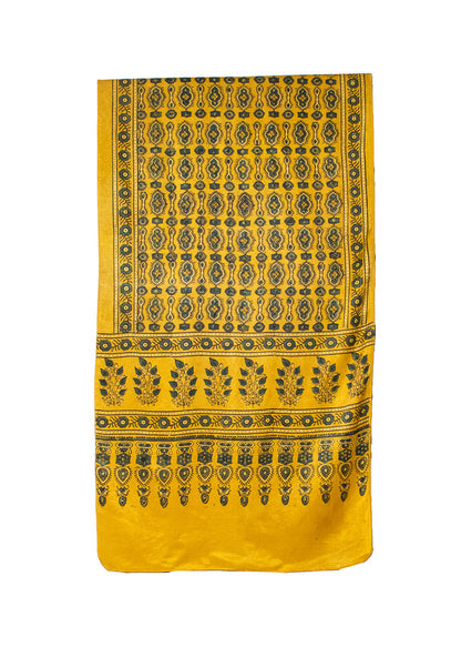 Ajrakh Mashru Silk Natural Dye Hand Block Print Stole  - 2.1 Mtr Length    -  SKU : ID22702F