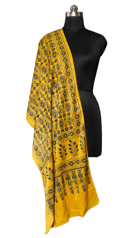 Ajrakh Mashru Silk Natural Dye Hand Block Print Stole  - 2.1 Mtr Length    -  SKU : ID22702F