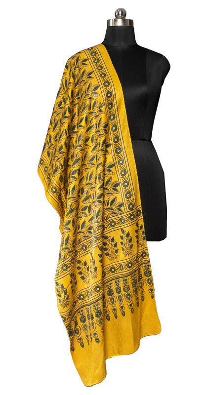 Ajrakh Mashru Silk Natural Dye Hand Block Print Stole  - 2.1 Mtr Length    -  SKU : ID22702H