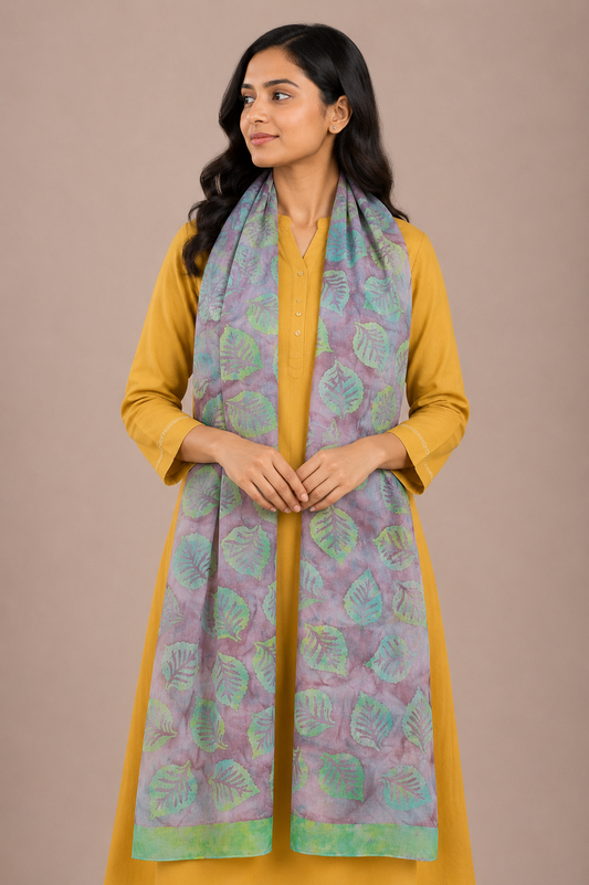 Wax Batik Cotton Natural Dye Stole   - 2.1 Mtr Length  -  SKU: RA04901C