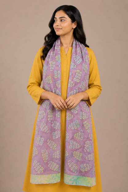 Wax Batik Cotton Natural Dye Stole   - 2.1 Mtr Length  -  SKU: RA04901H