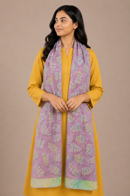 Wax Batik Cotton Natural Dye Stole   - 2.1 Mtr Length  -  SKU: RA04901H