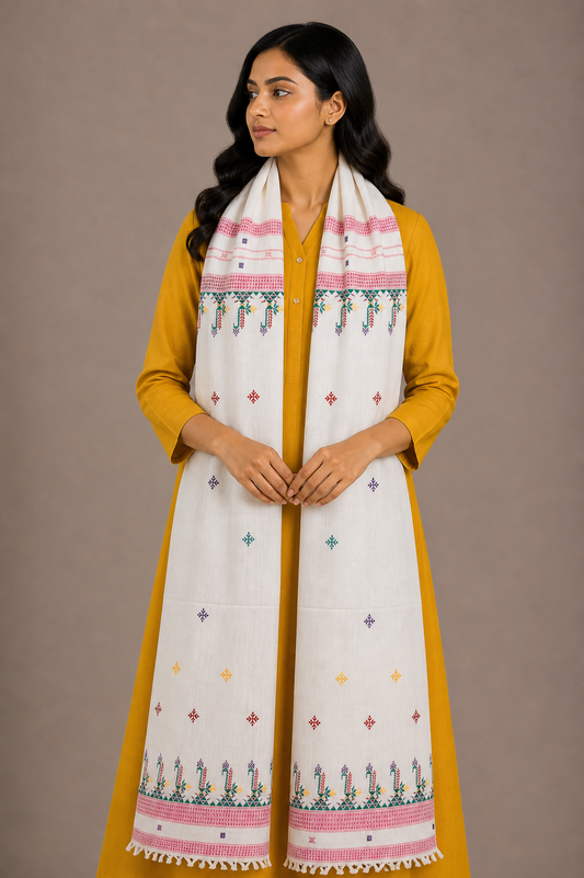 Suf Work Wool Hand Embroidered Stole   - 2.1 Mtr Length  -  SKU: MK15301E