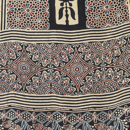 Ajrakh Modal Silk Natural Dye Hand Block Print Stole With Tassels - 2 Mtr Length   -  SKU : EK28901F