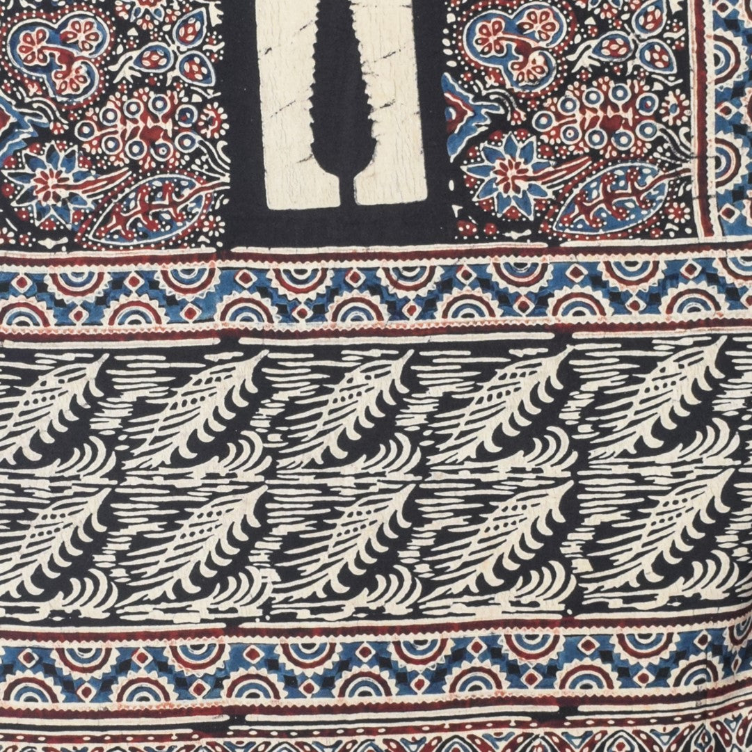 Ajrakh Modal Silk Natural Dye Hand Block Print Stole With Tassels - 2 Mtr Length   -  SKU : EK28901G