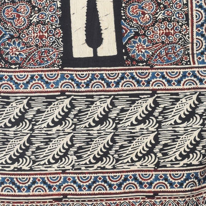 Ajrakh Modal Silk Natural Dye Hand Block Print Stole With Tassels - 2 Mtr Length   -  SKU : EK28901G