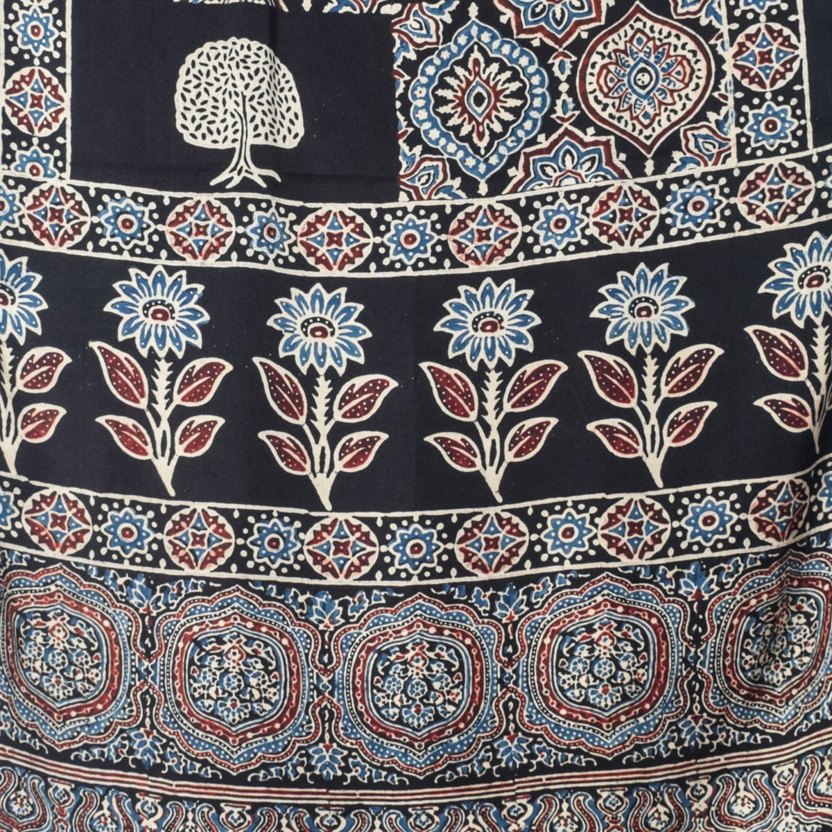 Ajrakh Modal Silk Natural Dye Hand Block Print Stole With Tassels - 2 Mtr Length   -  SKU : EK28901H