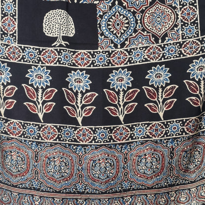 Ajrakh Modal Silk Natural Dye Hand Block Print Stole With Tassels - 2 Mtr Length   -  SKU : EK28901H
