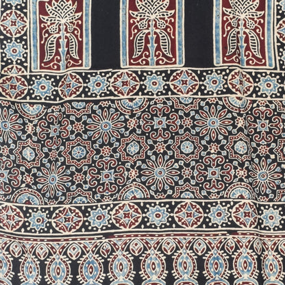 Ajrakh Modal Silk Natural Dye Hand Block Print Stole With Tassels - 2 Mtr Length   -  SKU : EK28901K
