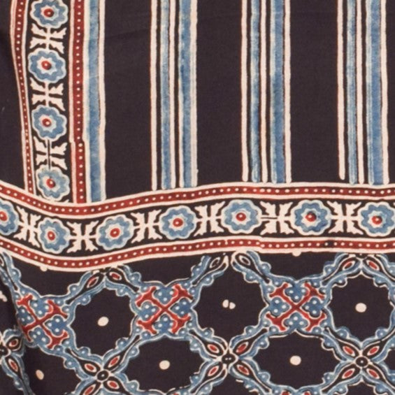 Ajrakh Modal Silk Natural Dye Hand Block Print Stole With Tassels - 2 Mtr Length    -  SKU : RM16901R