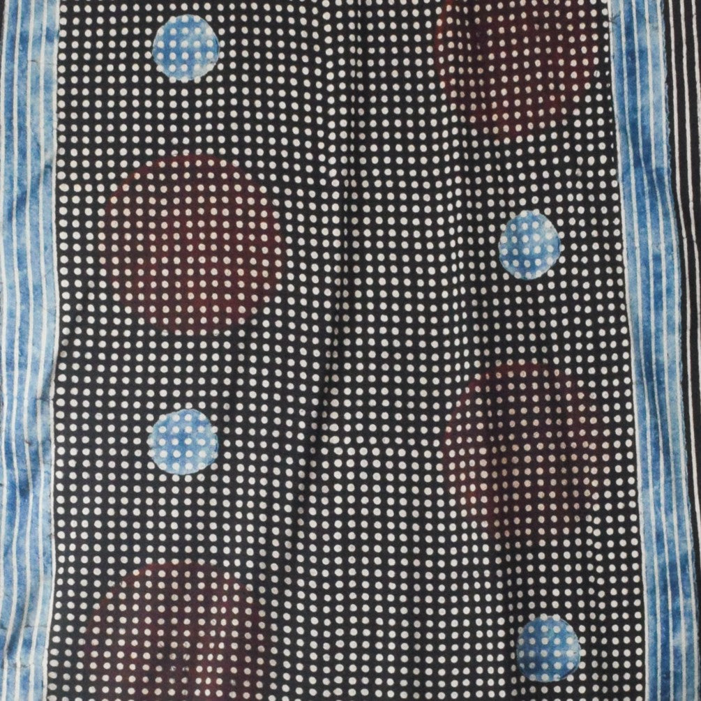 Ajrakh Modal Silk Natural Dye Hand Block Print Stole With Tassels - 2 Mtr Length    -  SKU : AI26901I