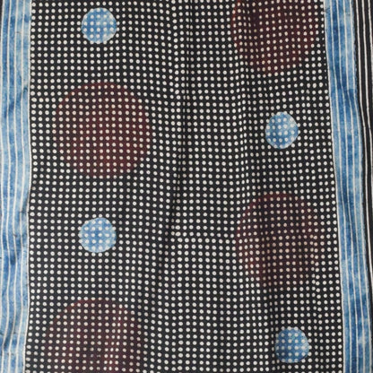 Ajrakh Modal Silk Natural Dye Hand Block Print Stole With Tassels - 2 Mtr Length    -  SKU : AI26901I