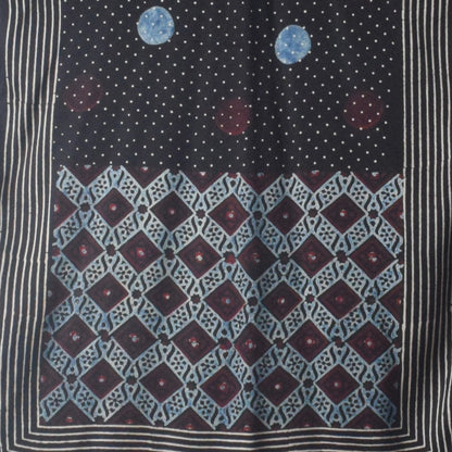 Ajrakh Modal Silk Natural Dye Hand Block Print Stole With Tassels - 2 Mtr Length    -  SKU : AI26901J