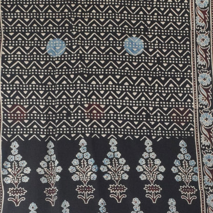 Ajrakh Modal Silk Natural Dye Hand Block Print Stole With Tassels - 2 Mtr Length    -  SKU : AI26901K