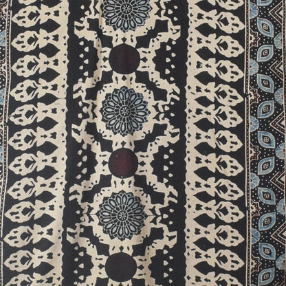 Ajrakh Modal Silk Natural Dye Hand Block Print Stole With Tassels - 2 Mtr Length    -  SKU : AI26901M