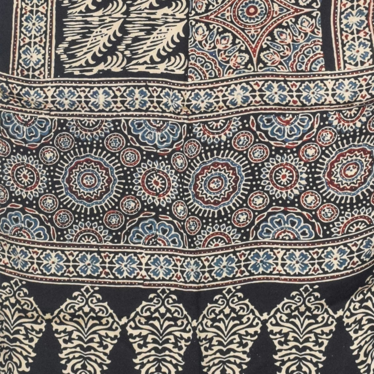 Ajrakh Modal Silk Natural Dye Hand Block Print Stole With Tassels - 2 Mtr Length   -  SKU : AI27803S