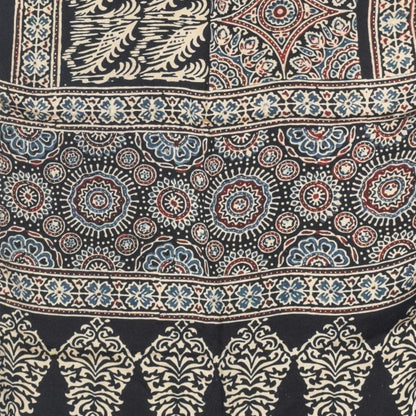 Ajrakh Modal Silk Natural Dye Hand Block Print Stole With Tassels - 2 Mtr Length   -  SKU : AI27803S