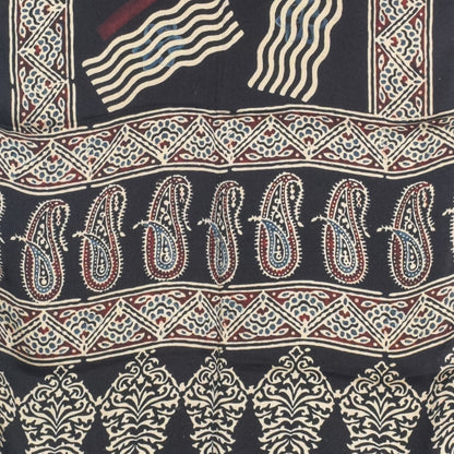 Ajrakh Modal Silk Natural Dye Hand Block Print Stole With Tassels - 2 Mtr Length   -  SKU : AI27803T