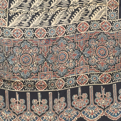 Ajrakh Modal Silk Natural Dye Hand Block Print Stole With Tassels - 2 Mtr Length   -  SKU : AI27803U