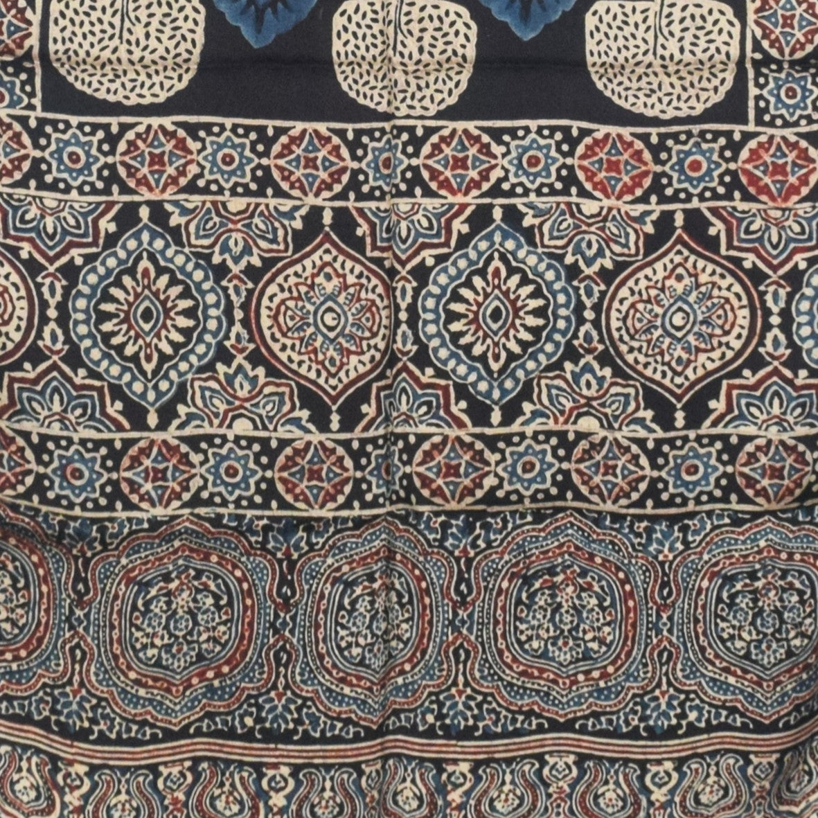 Ajrakh Modal Silk Natural Dye Hand Block Print Stole With Tassels - 2 Mtr Length   -  SKU : AI27803V