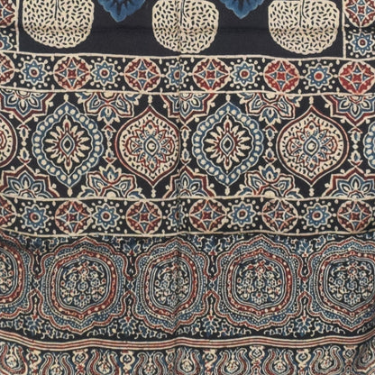 Ajrakh Modal Silk Natural Dye Hand Block Print Stole With Tassels - 2 Mtr Length   -  SKU : AI27803V