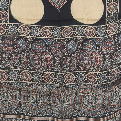 Ajrakh Modal Silk Natural Dye Hand Block Print Stole With Tassels - 2 Mtr Length   -  SKU : AI27803W