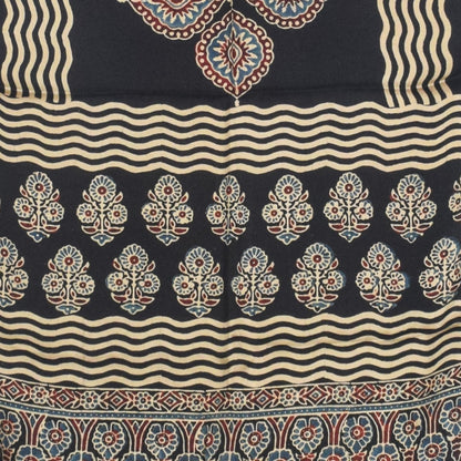Ajrakh Modal Silk Natural Dye Hand Block Print Stole With Tassels - 2 Mtr Length   -  SKU : AI27803X