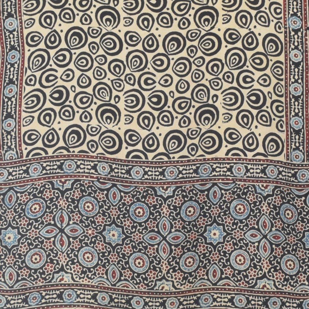 Ajrakh Modal Silk Natural Dye Hand Block Print Stole With Tassels - 2 Mtr Length    -  SKU : EK11A01Q