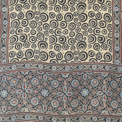 Ajrakh Modal Silk Natural Dye Hand Block Print Stole With Tassels - 2 Mtr Length    -  SKU : EK11A01Q