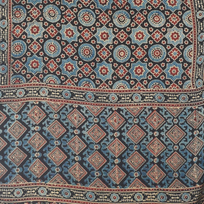Ajrakh Modal Silk Natural Dye Hand Block Print Stole With Tassels - 2 Mtr Length    -  SKU : EK11A01S