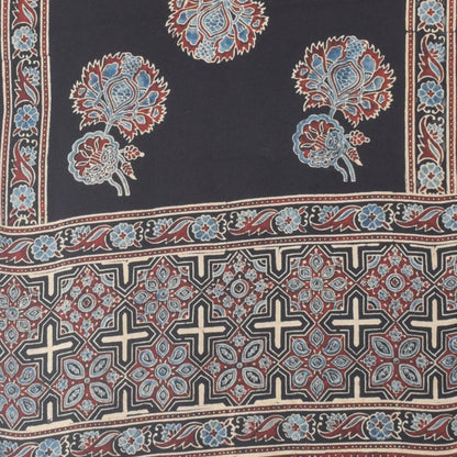 Ajrakh Modal Silk Natural Dye Hand Block Print Stole With Tassels - 2 Mtr Length    -  SKU : EK11A01T
