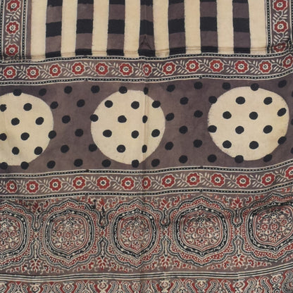 Ajrakh Modal Silk Natural Dye Hand Block Print Stole With Tassels - 2 Mtr Length   -  SKU : AI27803A