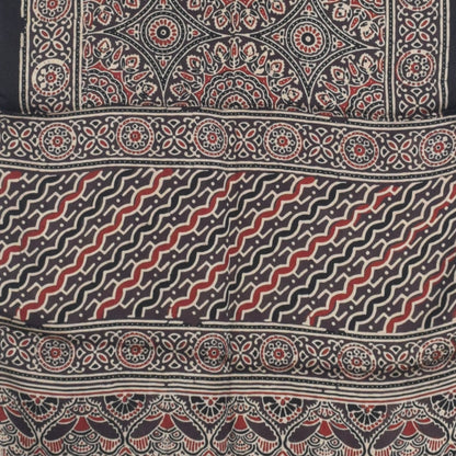 Ajrakh Modal Silk Natural Dye Hand Block Print Stole With Tassels - 2 Mtr Length   -  SKU : AI27803B