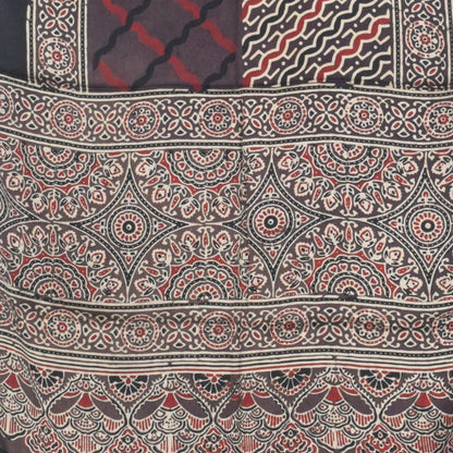 Ajrakh Modal Silk Natural Dye Hand Block Print Stole With Tassels - 2 Mtr Length   -  SKU : AI27803C