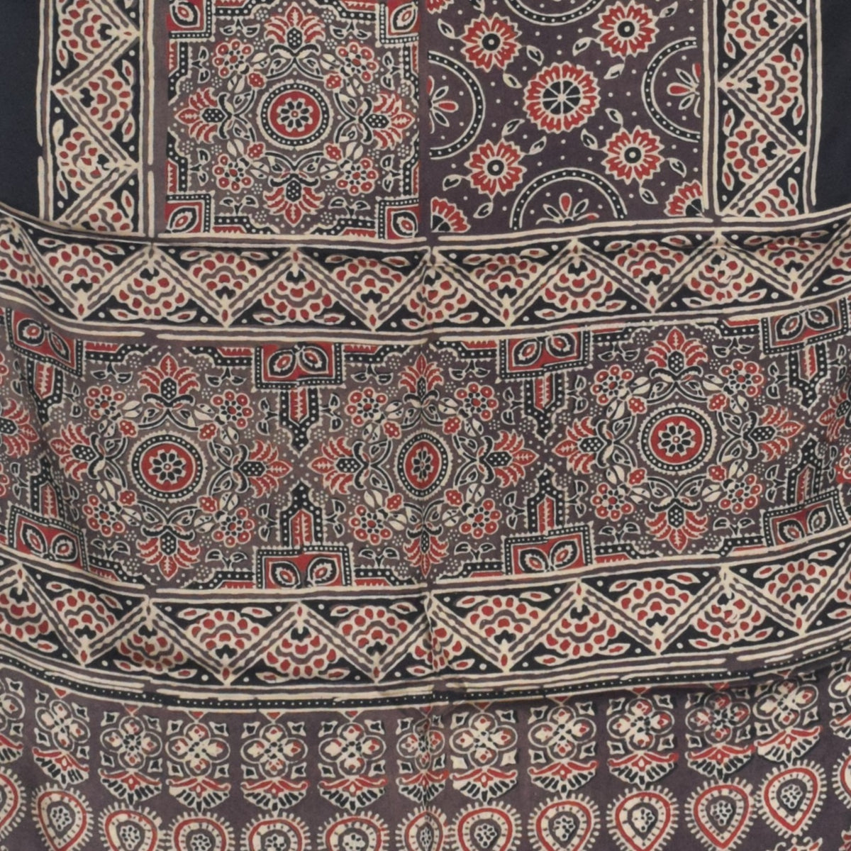 Ajrakh Modal Silk Natural Dye Hand Block Print Stole With Tassels - 2 Mtr Length   -  SKU : AI27803D