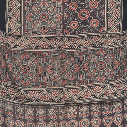 Ajrakh Modal Silk Natural Dye Hand Block Print Stole With Tassels - 2 Mtr Length   -  SKU : AI27803D