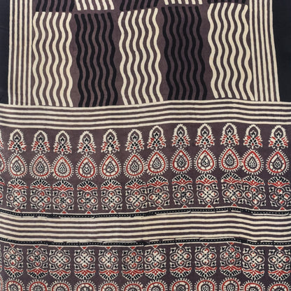 Ajrakh Modal Silk Natural Dye Hand Block Print Stole With Tassels - 2 Mtr Length   -  SKU : EK28901R
