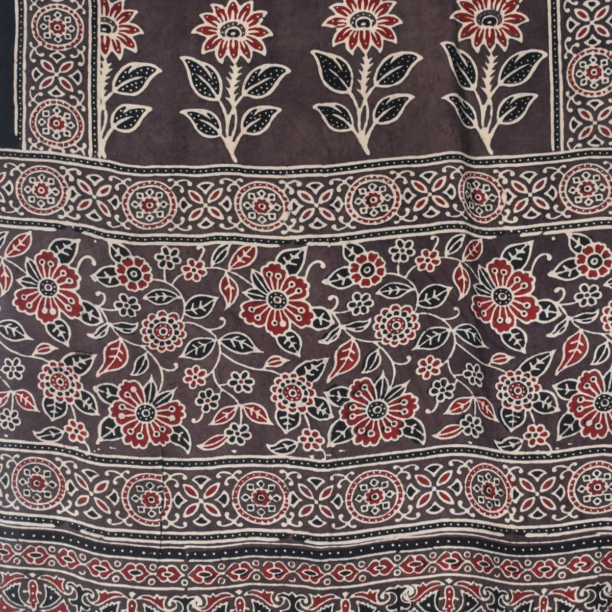 Ajrakh Modal Silk Natural Dye Hand Block Print Stole With Tassels - 2 Mtr Length   -  SKU : EK28901T