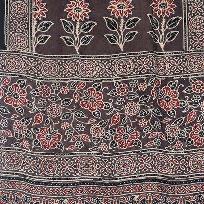 Ajrakh Modal Silk Natural Dye Hand Block Print Stole With Tassels - 2 Mtr Length   -  SKU : EK28901T