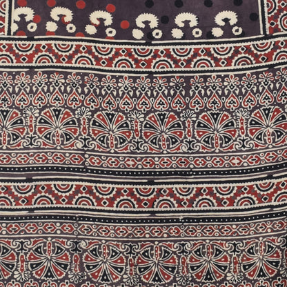 Ajrakh Modal Silk Natural Dye Hand Block Print Stole With Tassels - 2 Mtr Length   -  SKU : EK28901Y