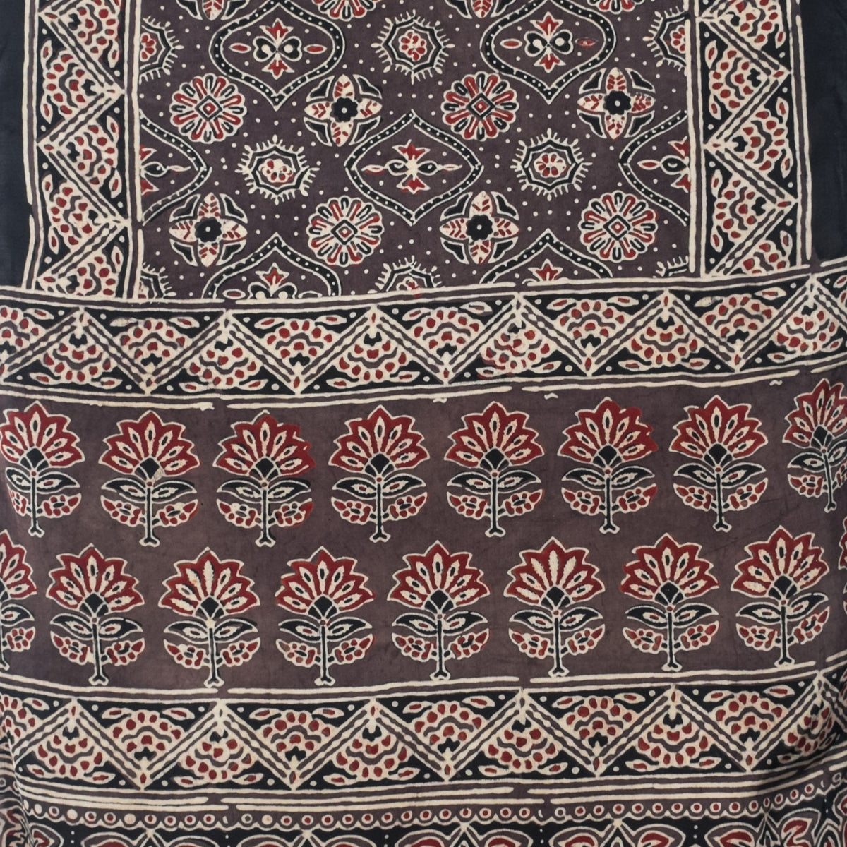 Ajrakh Modal Silk Natural Dye Hand Block Print Stole With Tassels - 2 Mtr Length   -  SKU : EK28901Z